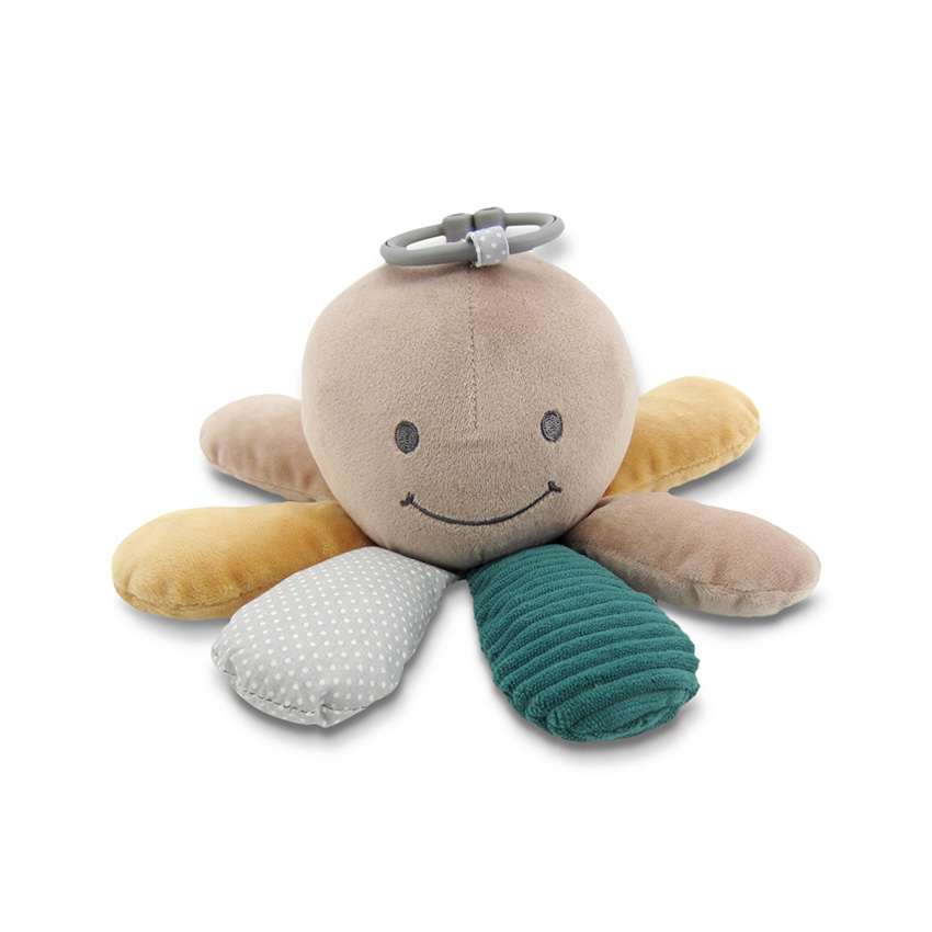 jouet d'éveil sensoriel octopus bleu/beige