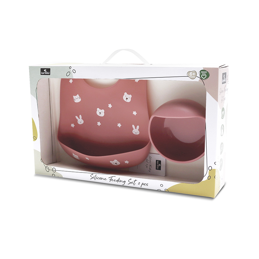 Kit Bol à Ventouse et Bavoir en Silicone rose